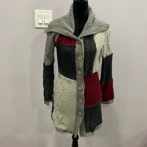 Colorblock Button-Up Women Sweater